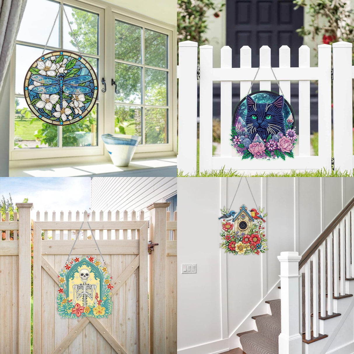 VAIIEYO Flower Diamond Art Hanging Ornament, Heart Diamond Painting Suncatchers Window Hanging Kit with Chain, 7.5x7.5 inch Crystal Pendant Art Craft for Gift Home Wall Front Door Decoration VAIIEYO