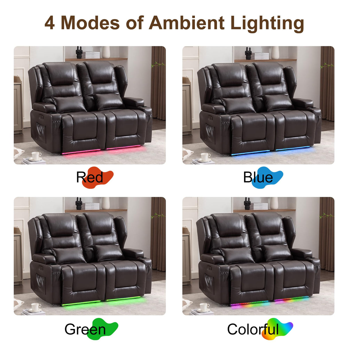 DRMBOOK RV Power Loveseat Recliner Sofa, Leather Double Wall Hugger Reclining Sofa, Home Theater Seating Chair with Cup Holders, 2 Person Couch RV Furniture for Living Room, Brown DRMBOOK