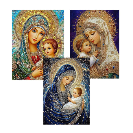 CHWGLFGG 5D Diamond Art Kits for Adults Beginners, 3 Pack Virgin Mary Diamond Painting Kits, DIY Full Round Drill Paint by Diamonds Dot Gem Art for Adults, Home Wall Decor 12x 16 Inch CHWGLFGG