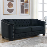 mikibama Modern Chesterfield Velvet Sofa, 77 Inch Sectional Sofa, Luxury 3 Seater Upholstered Tufted Couch with Nailhead Arms and 2 Pillows for Living Room, Bedroom, Apartment(Black) mikibama