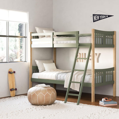 Storkcraft Caribou Bunk Bed Twin Over Twin Bunk Bed (Olive and Natural) - GREENGUARD Gold Certified, Twin Bunk Beds for Kids, Converts to 2 Individual Twin Beds (Mattress not Included)