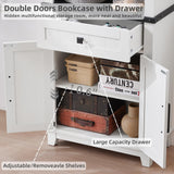 Joaxswe 72in Tall Bookshelf 7 Tier Bookcase with Drawer and Barn Doors and Adjustable Shelves, White Farmhouse Book Shelf with Storage Cabinet, Wood Freestanding Display Bookshelves for Kitchen (2PCS) Joaxswe