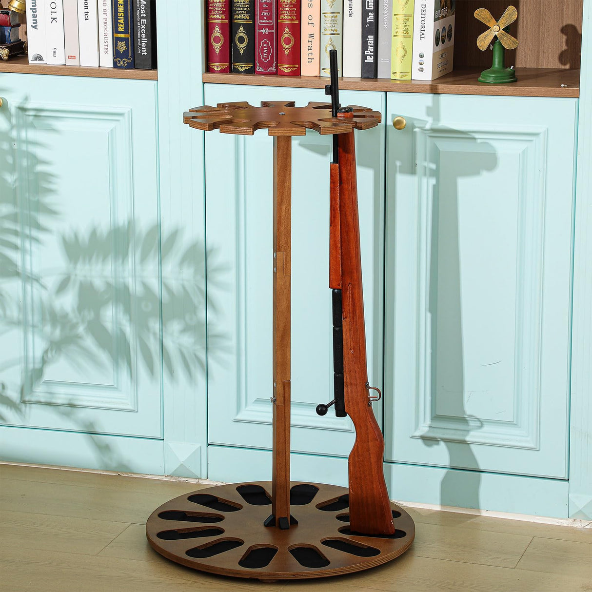 CroBlissful Wooden Gun Rack Holds 12 Guns Display Storage Holder Indoor Vertical Stand with Soft Padding 2 Adjustable Heights for Living Room Collection Room Warehouse (Walnut Color) CroBlissful