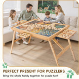 TEAKMAMA Puzzle Table 27.6" H Tall 1500 Pieces Puzzle Board with Drawers, 34.2" x 26.5" Wood Folding Jigsaw Table with Legs and Cover, Jigsaw Board for Adults, Nature TEAKMAMA