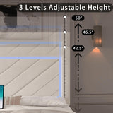 Fastroby King Size Bed Frame with Adjustable Headboard and 2 Storage Drawers, Upholstered Bed Frame King with RGB LED Light and Charging Station, Easy Assembly, No Box Spring Needed, Off White Fastroby