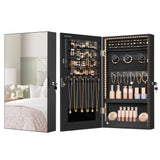 SONGMICS Mirror Jewelry Cabinet Armoire with Built-in LED Lights, Wall or Door Mounted Jewelry Storage Organizer, 3.8 x 14.6 x 26.4 Inches Hanging Mirror Cabinet, Gift Idea, Black UJJC050B01 SONGMICS