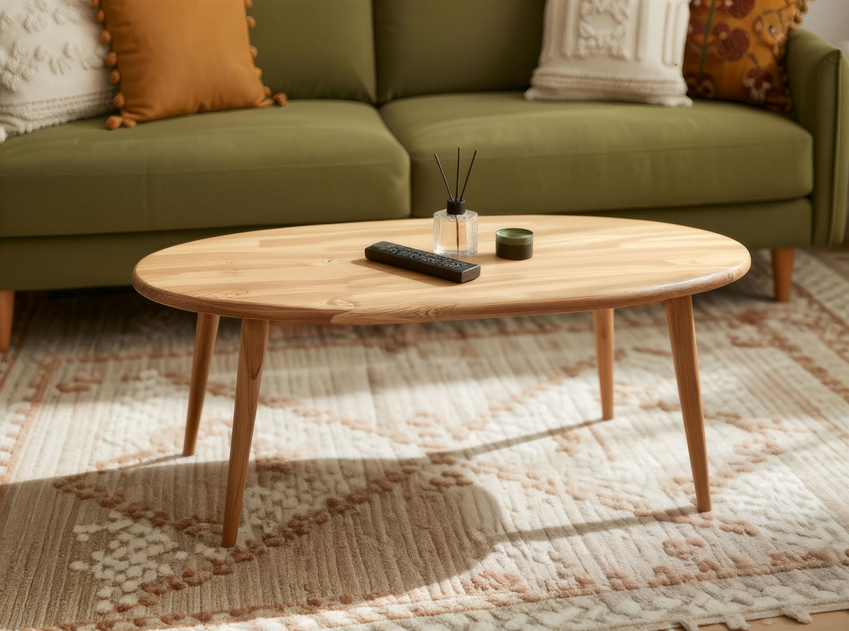 Solid Wood Oval Coffee Table for Living Room, Scandinavian Modern Design, Easy Assembly, Small Space Friendly, 33″W x 18″D x 18″H BAROKKO