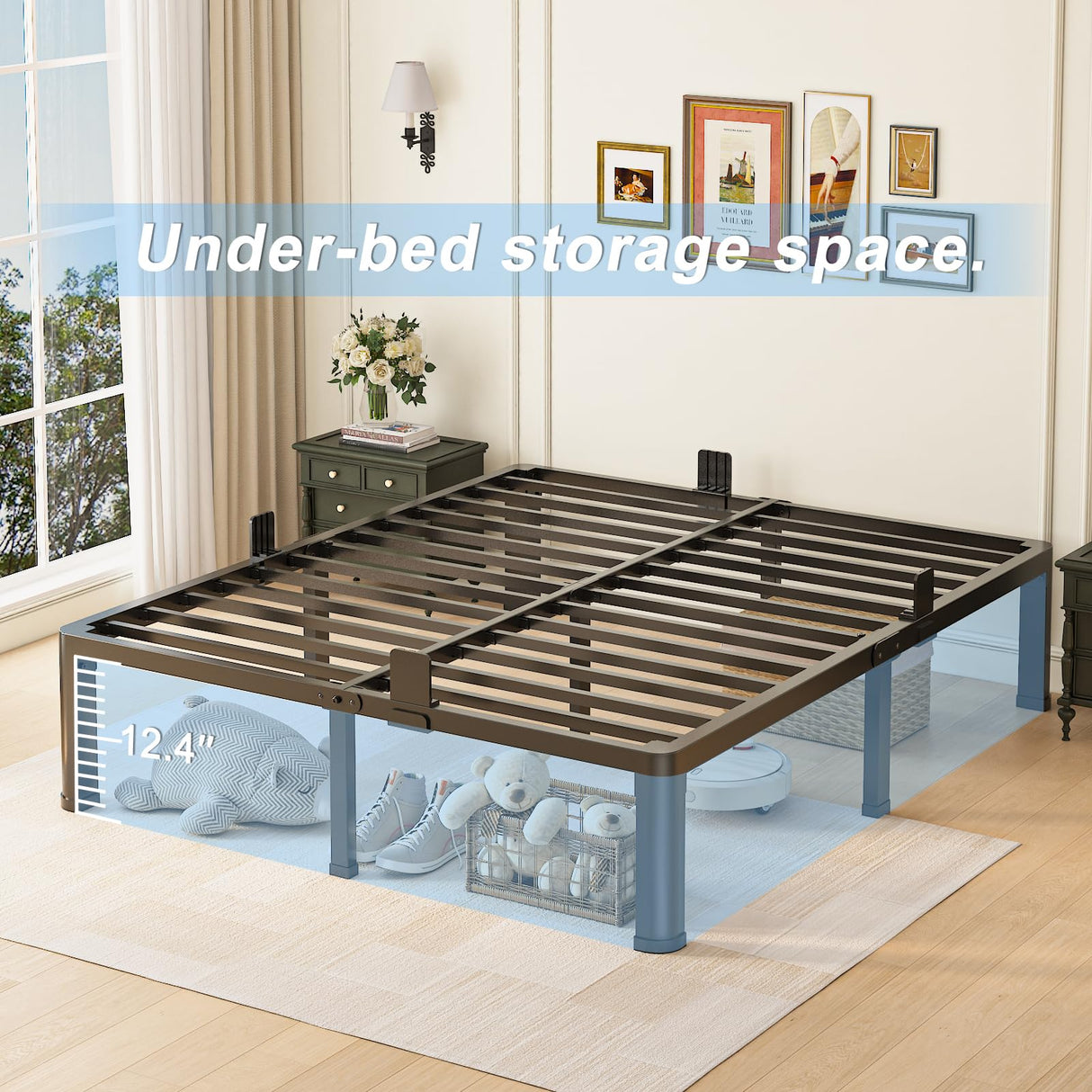 Yitong Angel 14 inch California King Bed Frame with Round Corner Legs Mattress Slide Stopper,3500 lbs Heavy Duty Metal Platform,Steel Slat Support,No Box Spring Needed,Easy Assembly,Noise Free Yitong Angel
