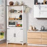 Joaxswe 5 Tier White Farmhouse Bookshelf with Barn Doors and Storage Cabinet Joaxswe