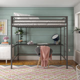 Novogratz Maxwell Grey Metal Twin Loft Bed with Integrated Desk & Shelves Novogratz
