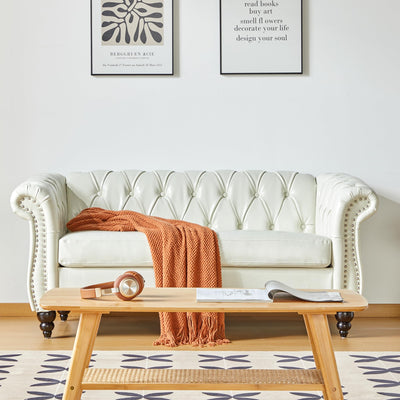 Loveseat Sofa, Chesterfield Modern Faux Leather Sofa Tufted Couch 2 Seater with Rolled Arms and Nailhead for Living Room, Bedroom, Office, Apartment (White)