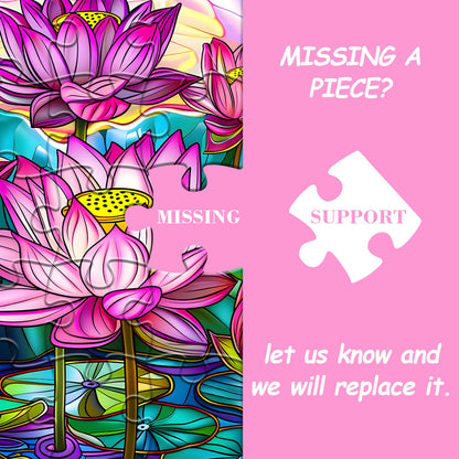 Stained Glass Puzzles for Adults 1000 Pieces, Lotus Flower Puzzle Art, Impossible Hard Challenging Puzzles for Adults, Colorful Floral Stained Glass Jigsaw Puzzle Waterlily