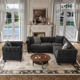 ONBRILL Chesterfield L Shaped Sofa, Velvet Sectional Couches for Living Room, Tufted Corner Couch with Rolled Arms, 3 Throw Pillows, Comfy L Shaped Sectional Sofa for Apartment, Black ONBRILL