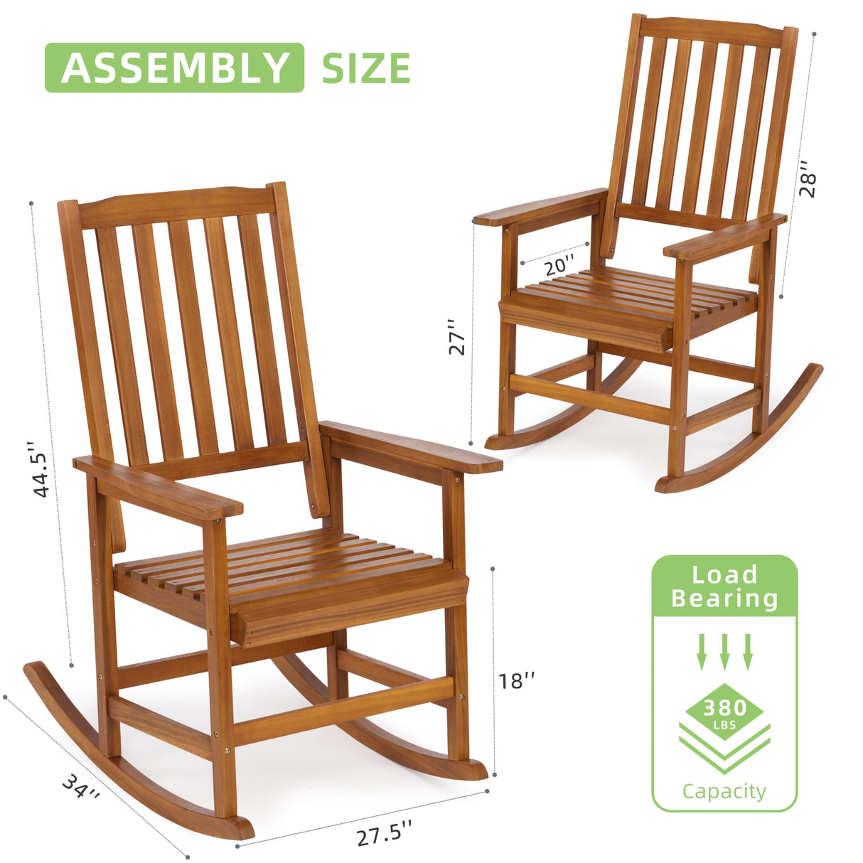 Mederlo Acacia Wood Outdoor Rocking Chiar, Patio Rocker for Front Porch, Deck, Indoor Mederlo
