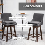 HOMCOM Bar Height Bar Stools Set of 2, Armless Upholstered Swivel Barstools Chairs with Soft Padding Cushion and Wood Legs, Dark Gray HOMCOM