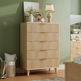 Lulive Dresser for Bedroom Wood Tall Dressers Drawers, Fluted Modern Dresser 5 Drawers Natural Lulive