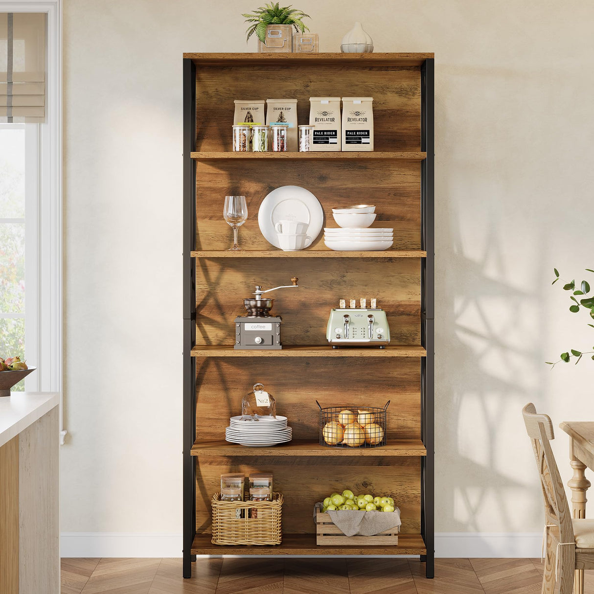 Tribesigns 70.87" Tall Bookshelf, 6-Tier Industrial Bookcase with Geometric Metal Frame & Open Storage Shelves, Freestanding Display Shelf for Home Office, Living Room, Rustic Brown Tribesigns
