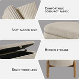 Lexicon Lift Top Storage Bench, Corduroy Upholstered Oval Entryway Bench with Solid Wood Leg Support, Modern Striped Storage Chest for Entryway/Living Room/Bedroom, Taupe Lexicon