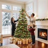 GOOBED Prelit Aspen Fir Realistic Christmas Tree 6.5ft with Remote Control, Pre-lit Hinged Xmas Tree with Glittering Diamond Tips, Holiday Decor for Holidays, Parties, Green GOOBED