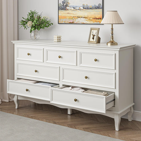 RoyalCraft White 7 Drawer Dresser for Bedroom, Modern Chest of Drawers with Solid Wood Legs and Painted Finish, Wooden Storage Closet Cabinet Organizer for Living Room, Hallway RoyalCraft