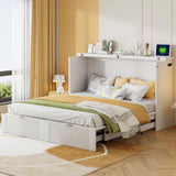 Harper & Bright Designs Queen Size Murphy Bed, Wood Queen Wall Bed with Drawer and a Set of Sockets & USB Ports, Pulley Structure Design, White Harper & Bright Designs