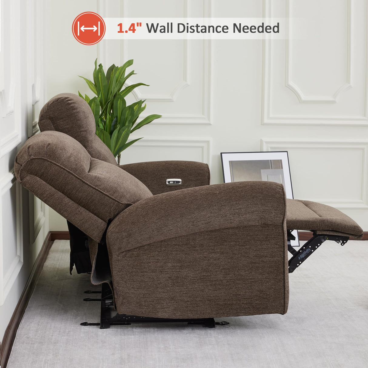 MCombo 64.6" Wall Hugger Power Loveseat Recliner Sofa with USB Ports, Reclining Loveseat for Small Spaces Living Room RV, Fabric PR635M1 (Dark Brown) MCombo