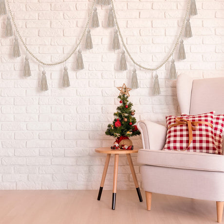 Janinka Christmas Bead Tassel Garland 9.8ft Wooden Boho Beads Garland Neutral Christmas Decor Wall Hangings Rustic Farmhouse Home Decor for Christmas Tree Decorative Supplies(Classic Color) Janinka