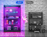 MOTPK Display Cabinet with LED Lights, Display Case with Glass Storage Shelves, 4-Tiers Curio Cabinet for Collectibles, Display Shelf Carbon Fiber Texture, Black MOTPK