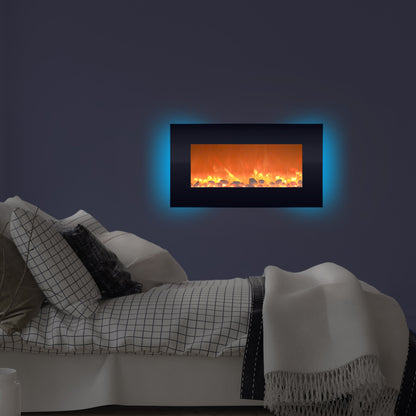 Northwest Electric Fireplace - 30 Inch Wall Mounted Fireplace - 13 Backlight Colors and Remote Controlled LED Flames, Heat, and Brightness (Black)