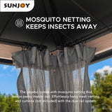 Sunjoy Hardtop Gazebo 10 x 12 ft. Outdoor Patio Gazebo with LED Lights (Batteries Operated), Remote Control and Netting, Black Sunjoy