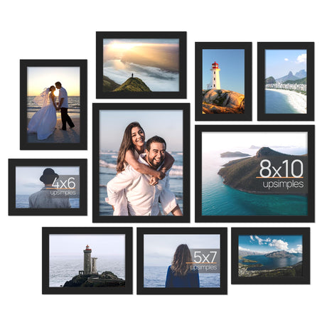 upsimples 10 Pack Picture Frames Collage Wall Decor, Gallery Wall Frame Set for Wall Mounting or Tabletop Display, Multi Sizes Including 8x10, 5x7, 4x6 Family Photo Frames, Black upsimples