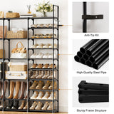 WOWLIVE 4 Row 10 Tiers Extra Large Shoe Rack 72-80 Pairs Big Tall Metal Shoe Shelf, Heavy Duty Organizer for Closet Entryway, Boot Rack Storage Stackable Stand for Garage Black WOWLIVE
