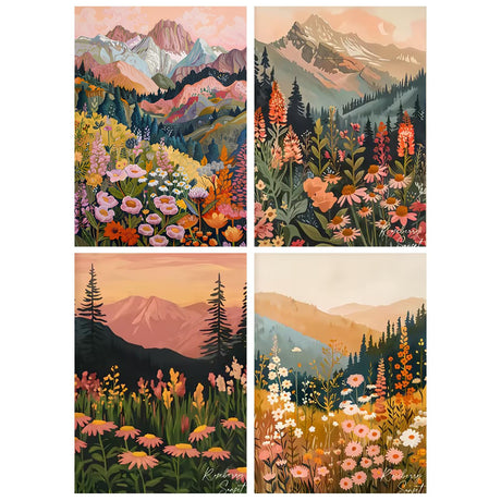 Yeaqee 4 Pcs Diamond Art Kits DIY Painting for Adult Aesthetic Wall Diamond Crafts Aesthetic Room Decor Cute Painting Pictures 5d Craft Wall Decor for Home 10 x 11.8''(Flower Mountain) Yeaqee