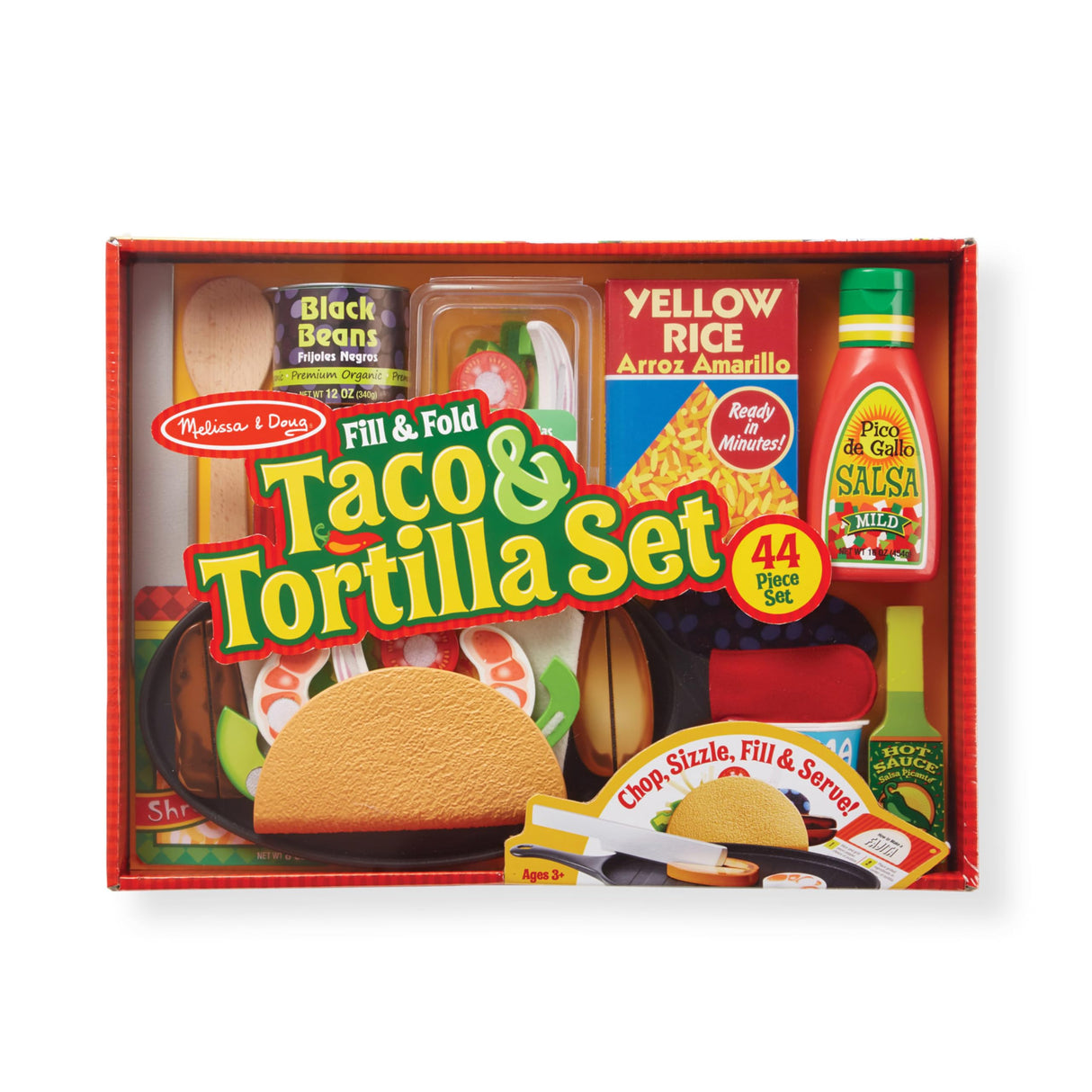 Melissa & Doug Fill & Fold Taco & Tortilla Set, 43 Pieces – Sliceable Wooden Mexican Play Food, Skillet, and More - Pretend Play Kitchen Toy For Kids Ages 3+, 16.1 x 12.0 x 2.75 Melissa & Doug