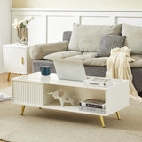 COSVALVE 41.3IN LED White Coffee Tables for Living Room with 16 Colors LED Lights, Modern Minimalist Coffee Table with Fluted Panel, Rectangle Center Table Game Table COSVALVE