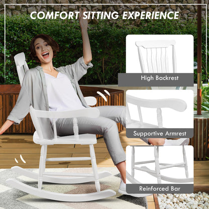 Outsunny Outdoor Wood Rocking Chair, 350 lbs. Porch Rocker with High Back for Garden, Patio, Balcony, White - WoodArtSupply