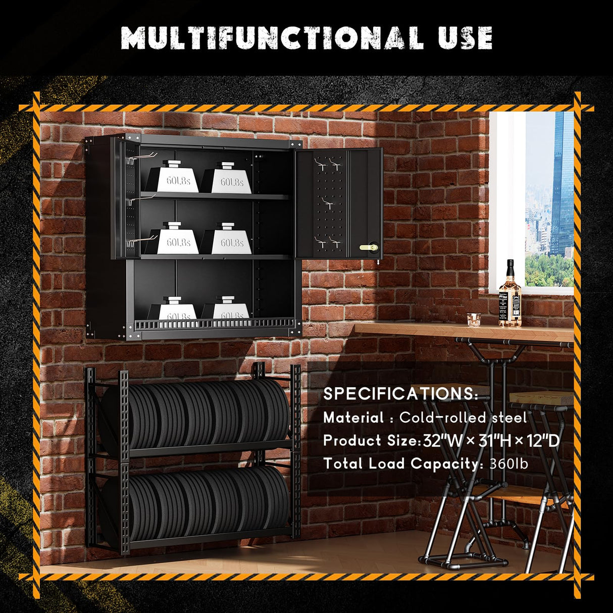 Greenvelly Metal Wall Cabinet with Locking Door, Black Wall Mounted Metal Storage Cabinet with Pegboard and Adjustable Shelf, Steel Tool Cabinet for Garage, Basement, Kitchen, Warehouse Greenvelly