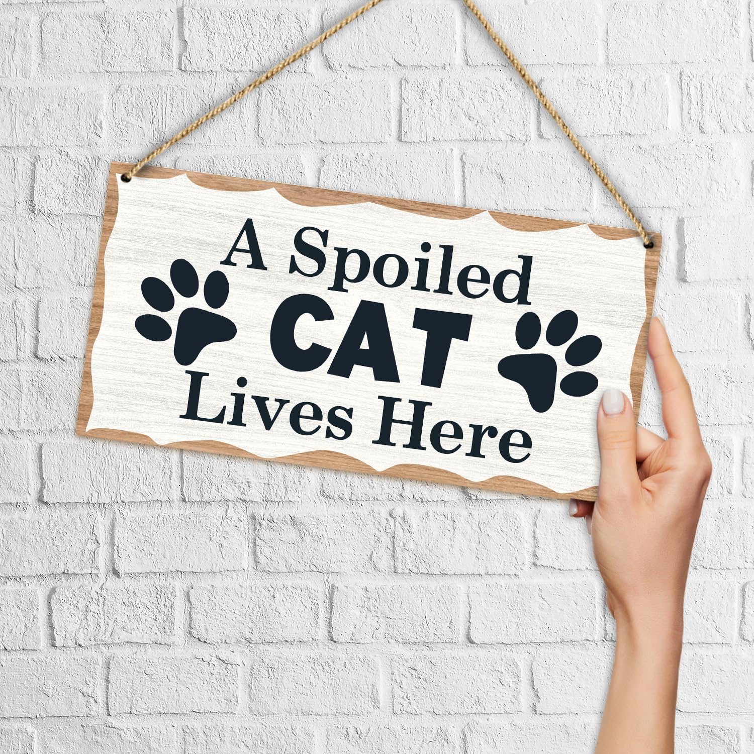 A Spoiled Cat Lives Here Wooden Hanging Sign Plaque, Wall Decor Sign With Personalized Quotes, Rustic Wood Sign Wall Art for Home Garden Yard Farmhouse - A29 - WoodArtSupply