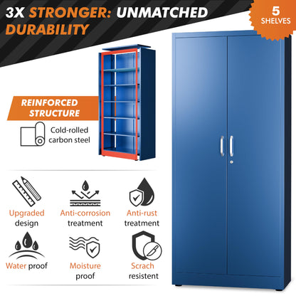 METALTIGER Locking Metal Storage Cabinet | Garage Storage Cabinet with Doors | 71" Lockable Tool Cabinet | Metal Cabinets for Home Office (Dark Blue)