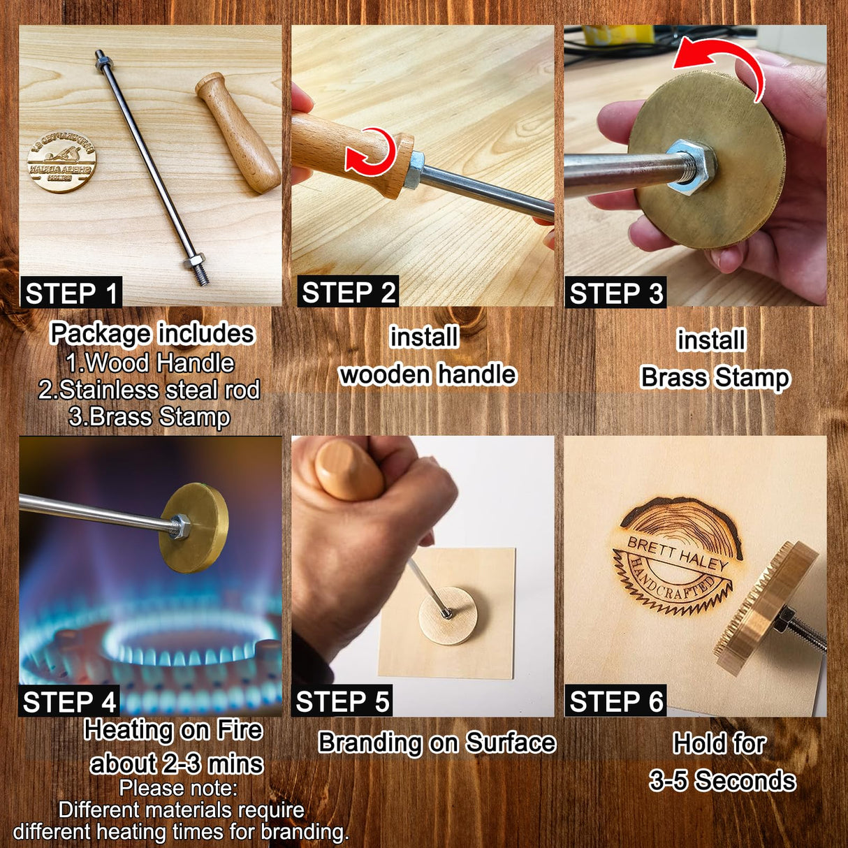 MOUZYLCASE Custom Wood Branding Iron Personalized Logo Metal Branding Iron for Wood Burning Stamp Leather Meat, Handcrafted Design Weddings Personalized Gifts, Flame Heated(1-3inch) MOUZYLCASE
