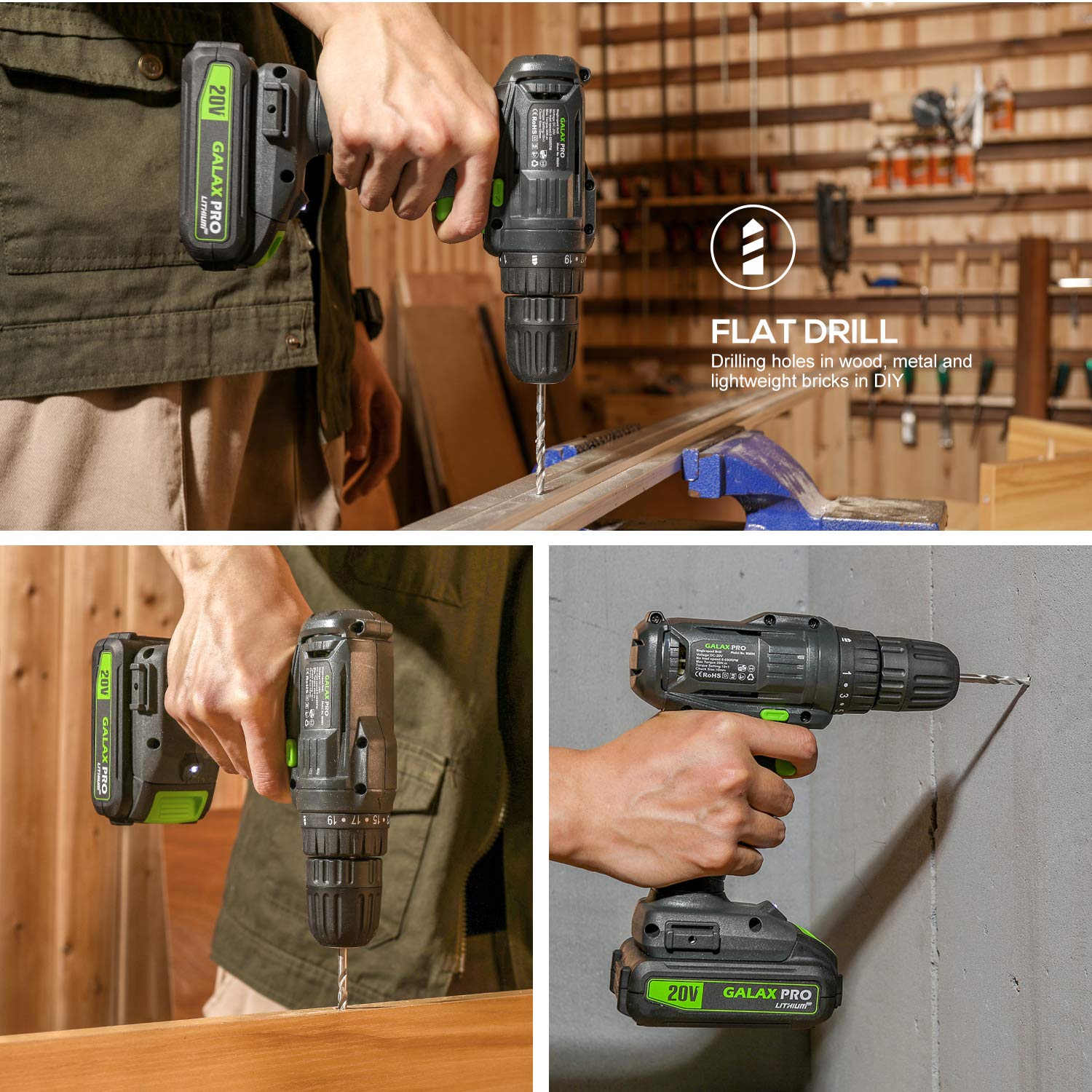 GALAX PRO 20 V Max Cordless Combo Kit, 20 N.m Impact Drill Driver, Reciprocating Saw 0-3000 SPM, 1.3 Ah Li-ion Battery Pack with Charger and 7 Pieces blades - WoodArtSupply