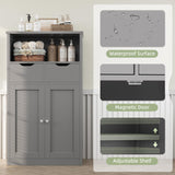 Shintenchi Floor Storage Cabinet, Bathroom Storage Organizer with Doors and Drawers, Freestanding Side Cupboard Pantry with Adjustable Shelf for Bathroom/Kitchen/Livingroom, Gray Shintenchi