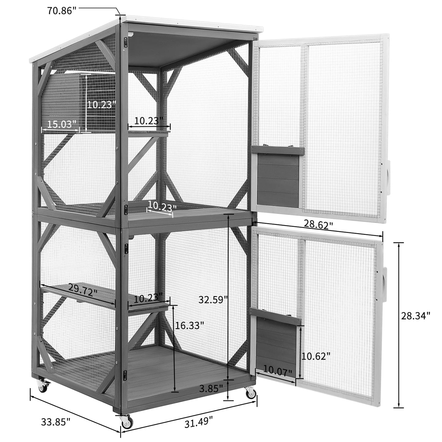 GEGURI Large Cat House Outdoor Catio Enclosure, Indoor Wooden Kitten Cage with Upgraded Resting Box, Waterproof Roof - WoodArtSupply