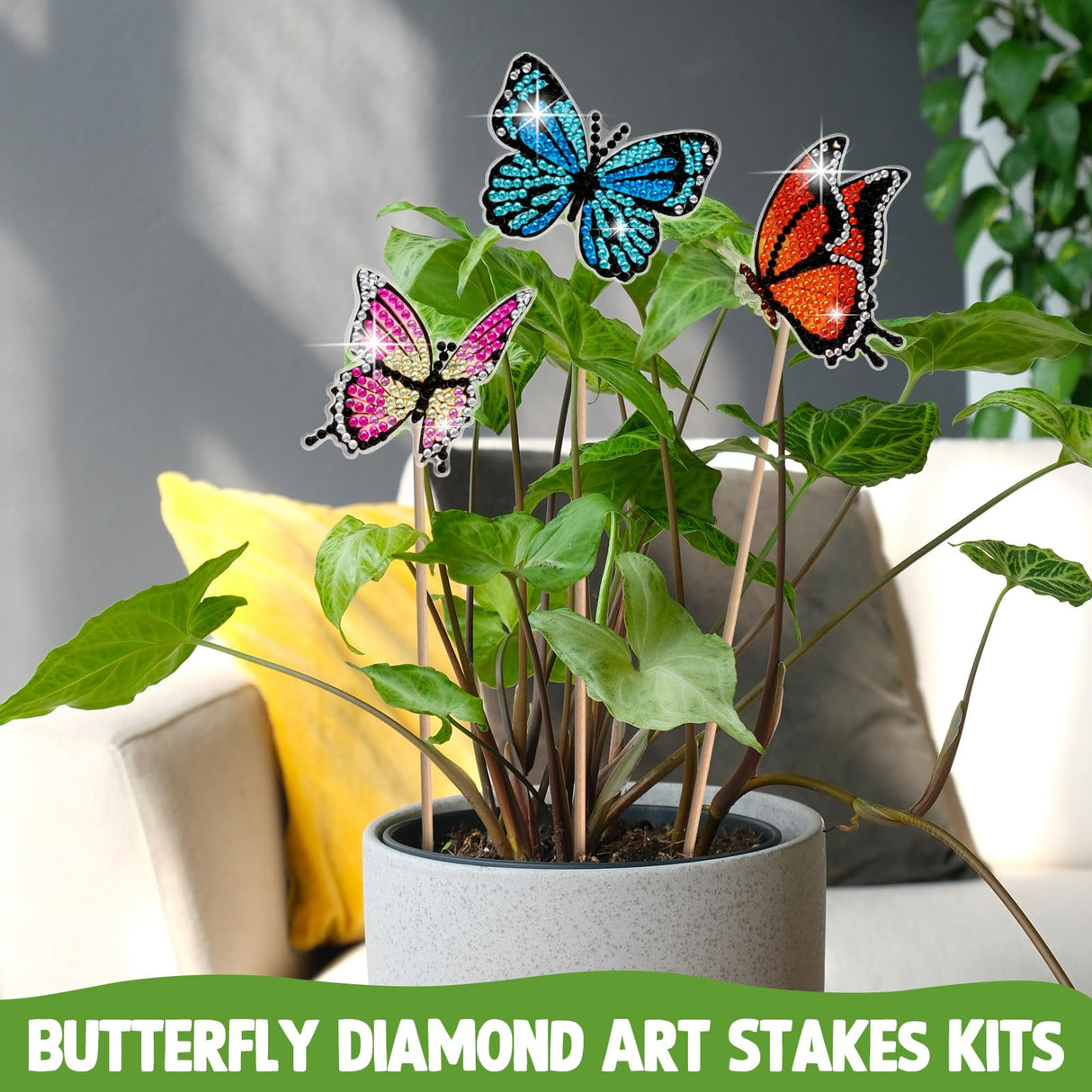 Wivico 8 Pcs Butterfly Diamond Art Kits for Adults,Small Butterfly Stakes Diamond Painting Craft for Garden Home Decoration Wivico