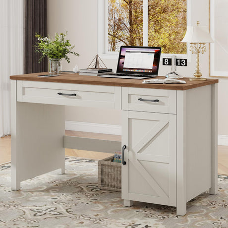 Befrases Farmhouse 47" Executive Desk, Computer Desk with Drawers and Storage Cabinet, Workstation Computer Desk for Home Office and Study.(Unique White) Befrases