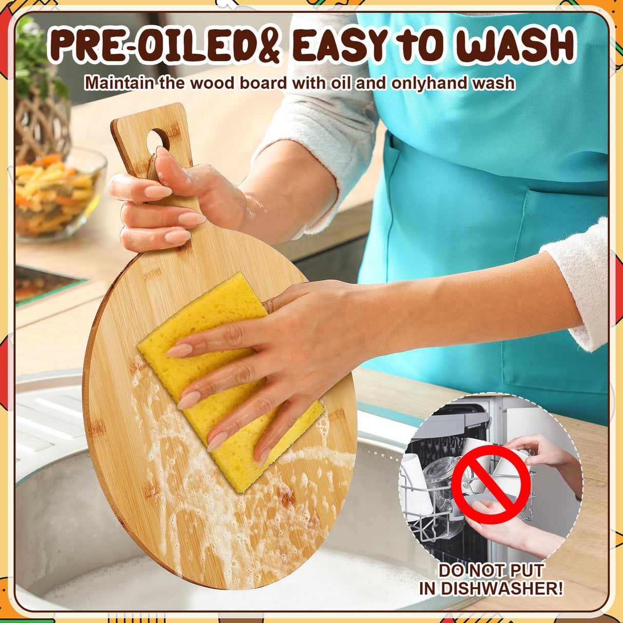 Kigley 10 Pcs Bamboo Cutting Board with Handle 12 Inch Bamboo Wooden Round Cutting Board Pizza Board Kitchen Chopping Boards for Home Baking Pizza Bread Cake Cheese Fruits Vegetables Charcuterie Kigley