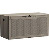 Devoko 100 Gallon Waterproof Resin Deck Box with Lockable Lid and Stylish Rattan Design for Indoor and Outdoor Storage Devoko