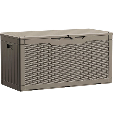 Devoko 100 Gallon Waterproof Resin Deck Box with Lockable Lid and Stylish Rattan Design for Indoor and Outdoor Storage Devoko