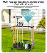 CCCEI Garage Organization with Wheels, Outdoor Gargen Yard Shed Tools Organizer Cart, Home Storage for Cleaning Supplies Organizer, Broom Holder, for Shovel and Rake, Long Farming and Farming Tools. CCCEI