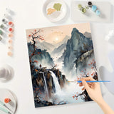Chinese Landscape Paint by Numbers Kit for Adults - DIY Mountain Waterfall Painting on Canvas 16x20 Inches, Acrylic Paint Set, Suitable for Beginners, Traditional Asian Art Kit for Home Decoration TAOPAOLAB